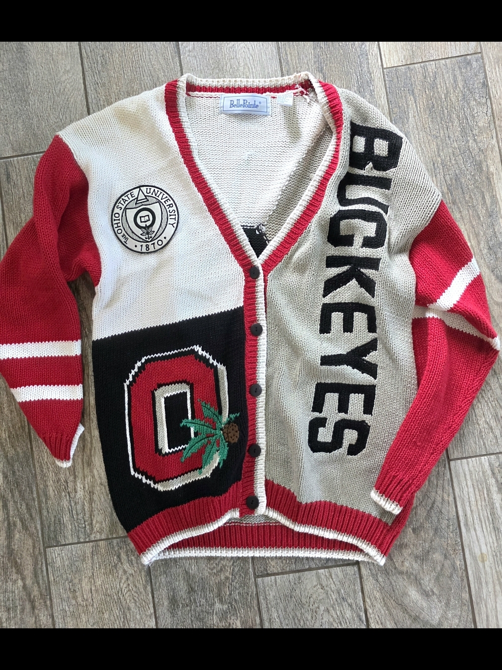 Vintage BELLE POINT Buckeyes Ohio State Varsity Cardigan Sweater Large Football